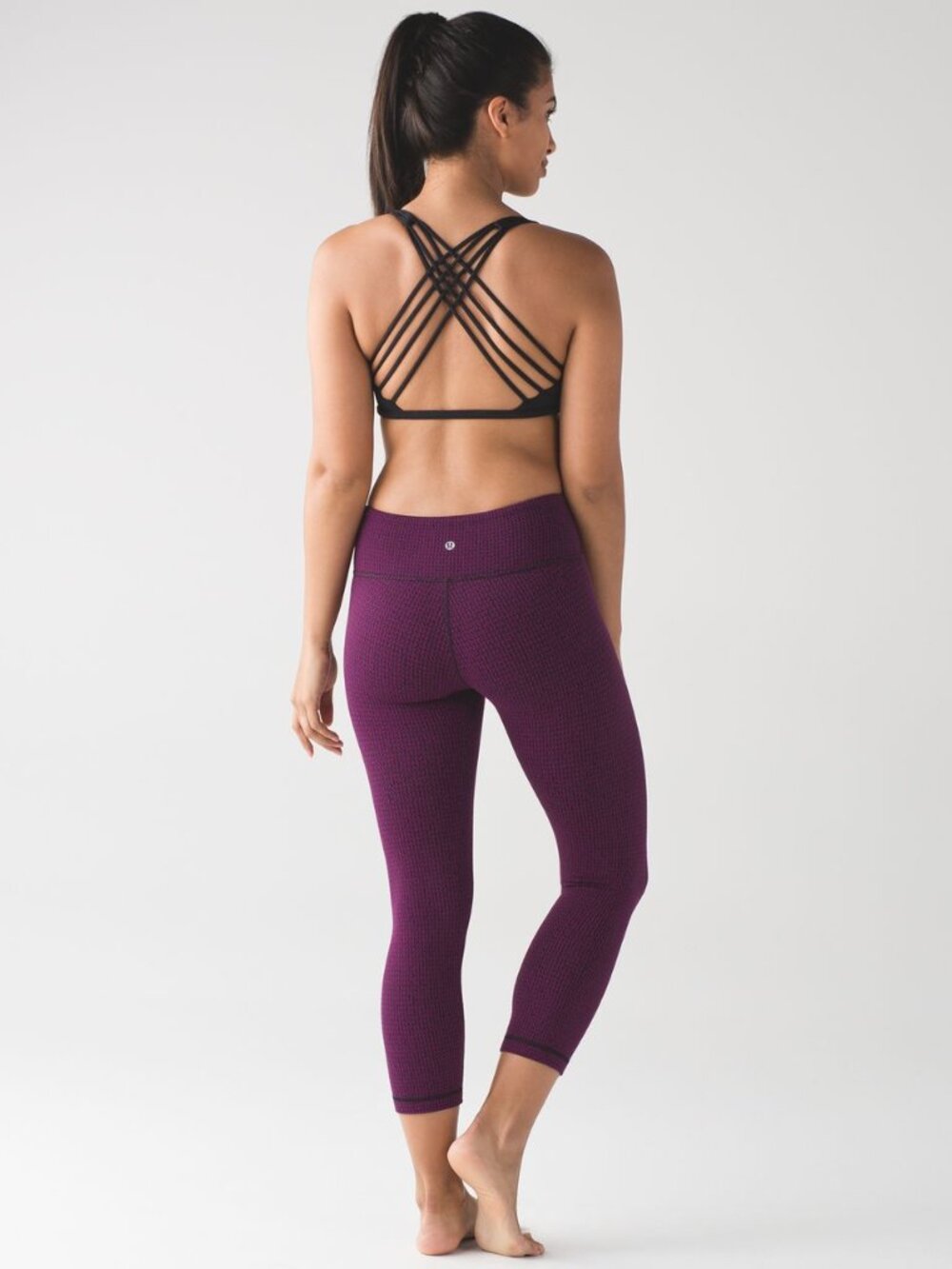 Lululemon Wunder Under Crop III Teeny Tooth Deep Fuchsia Black - Size 8